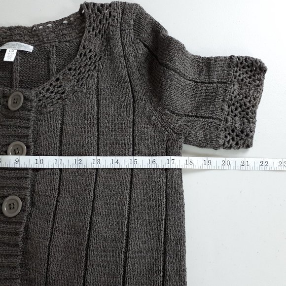 Conrad C Portion Petite Taupe Short Sleeve Knit Cardigan - Picture 5 of 12